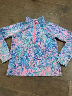 Lilly Pulitzer Girls Pink, Blue & Teal Tropical half zip